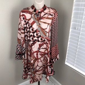 Zara blouson slip dress medium belt pink fall